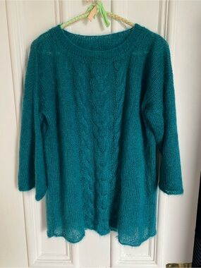 Vintage Handmade Light Weight  Teal Cable-Knit Sweater - Cozy Pullover
